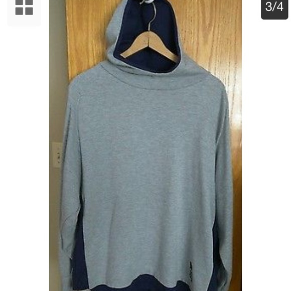 Vintage Adidas Hoodie L Grey w/ Blue Stripe - Picture 4 of 5